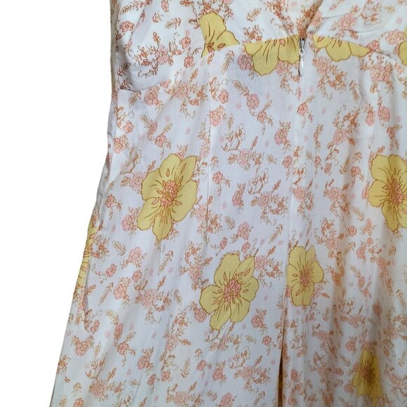 (659) Forever 21 Ivory Multicolor Floral Print Wide Leg Jumpsuit Size S - Picture 5 of 6